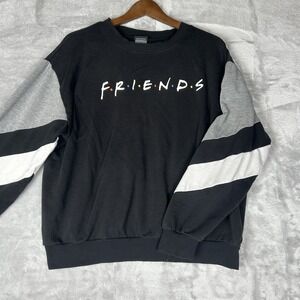 Friends TV Show Sweatshirt Black Gray Color Block Crew Neck Pullover Juniors